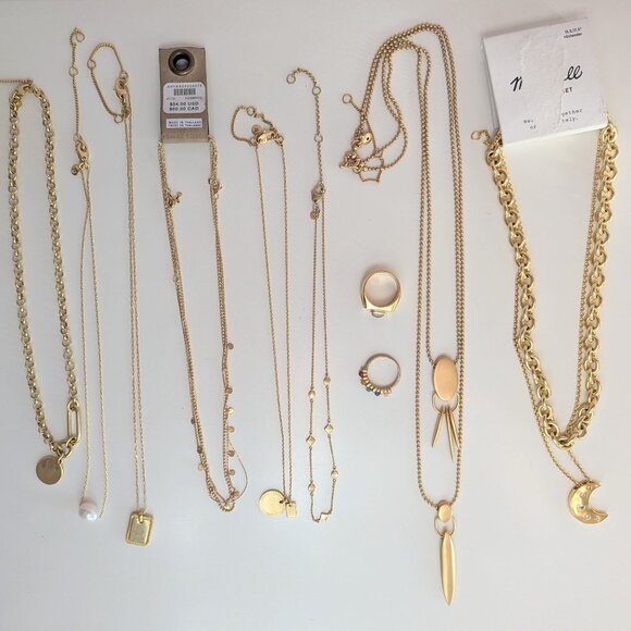 Madewell Anthropologie Gold Jewelry Bundle ✨ Layered Necklaces, Rings, Mega Lot - Picture 1 of 13